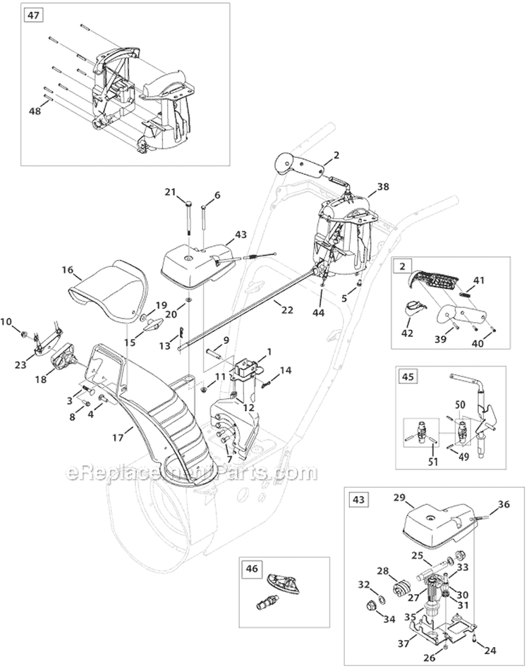2-Way and 4-Way Extended Chute Diagram and Parts List for 31AM63LF701 2011 Yard Man Snow Blower